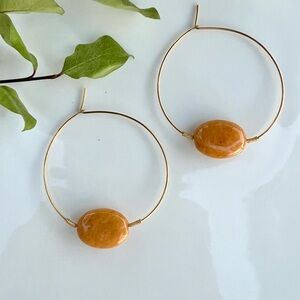 14k gf Hoop Earrings with yellow jade